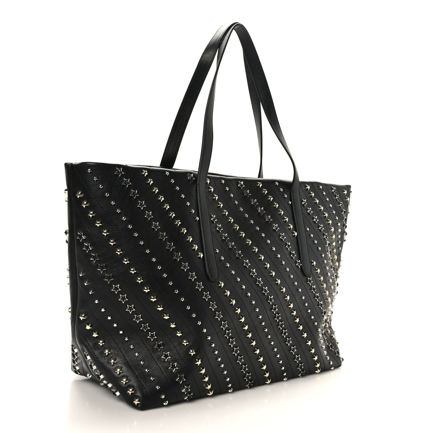 Jimmy Choo Calfskin Diagonal Star Studded Tote Black 3 of 8