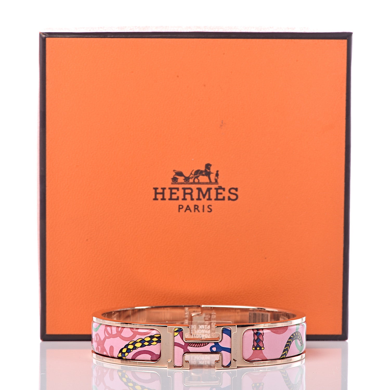 Hermes Enamel Panoplie Equestre Narrow Clic Clac H Bracelet PM Pink Delirium 5 of 5