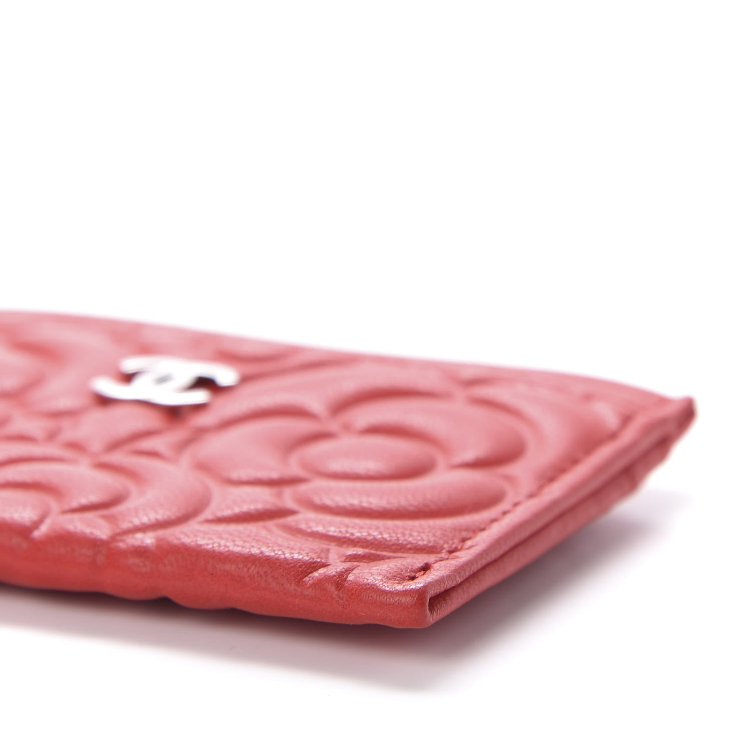 Chanel Goatskin Camellia Embossed Card Holder Red 7 of 11