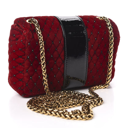 Christian Louboutin Velvet Patent Spikes Mini Sweety Charity Crossbody Bag Red Black 3 of 11