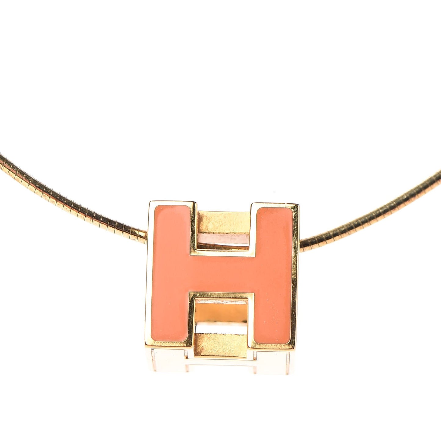 Gold Lacquered Cage d'H Pendant Necklace Orange