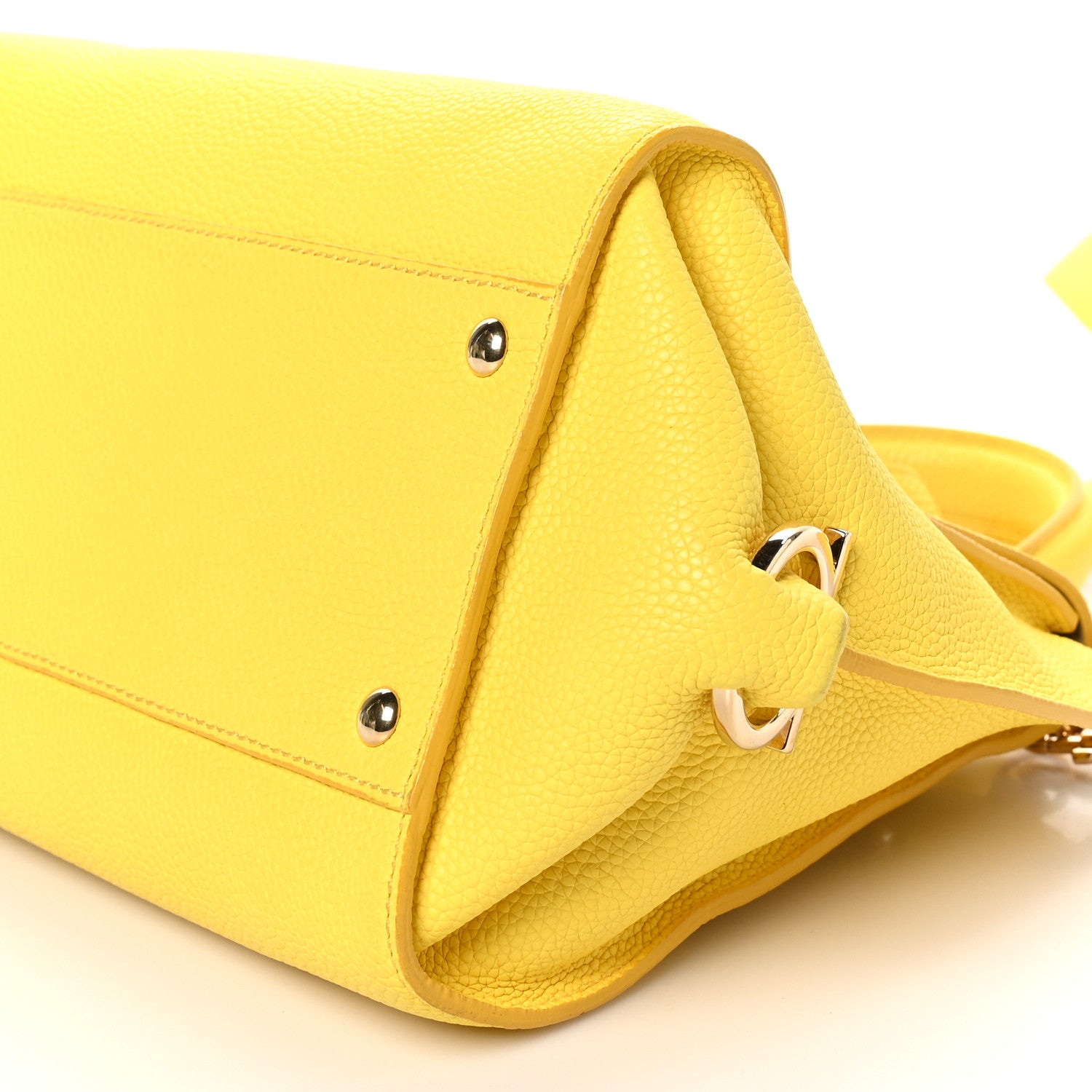 Salvatore Ferragamo Calfskin Sofia Gancini Satchel Yellow 10 of 10