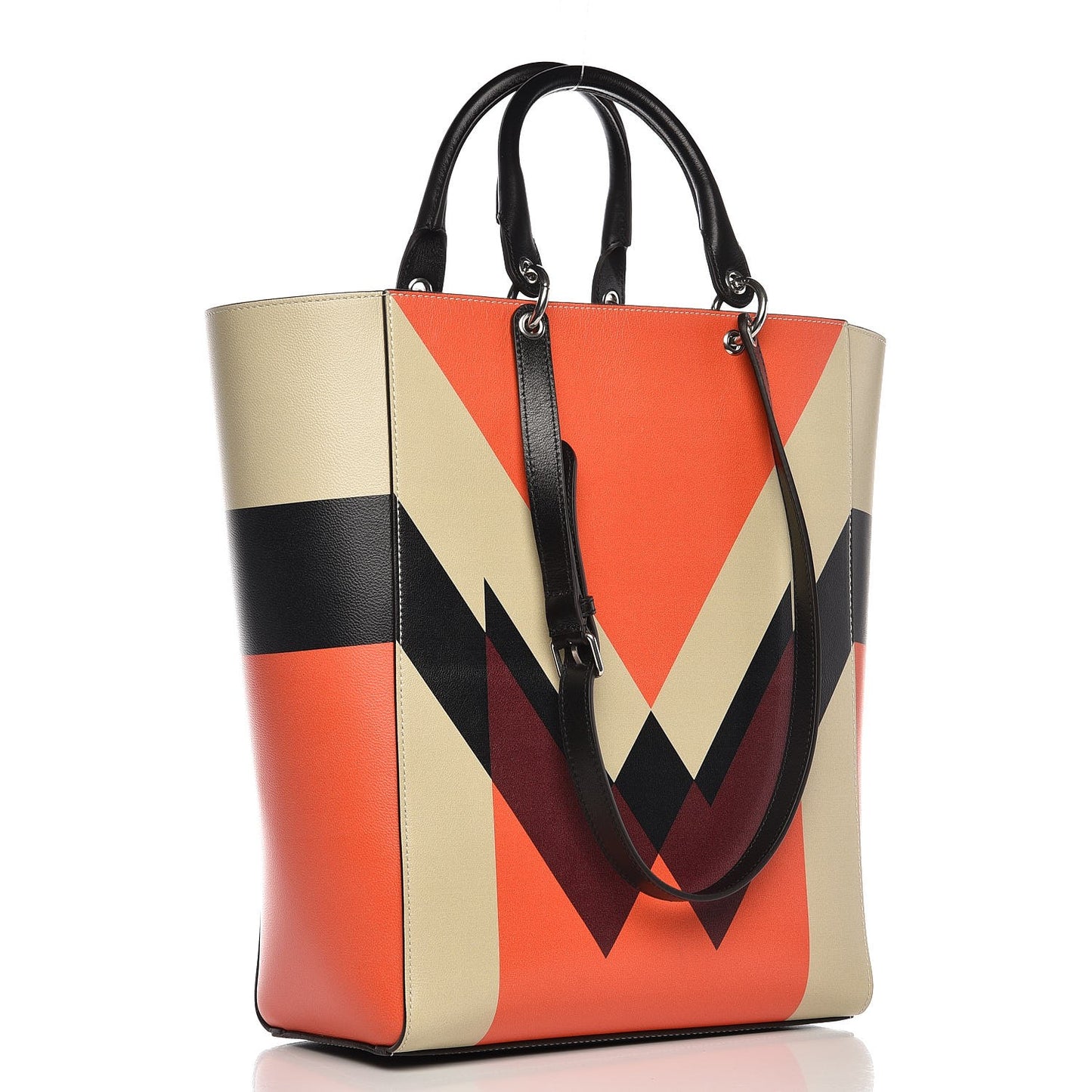 Printed Calfskin Maple Tote Black Orange Chalk