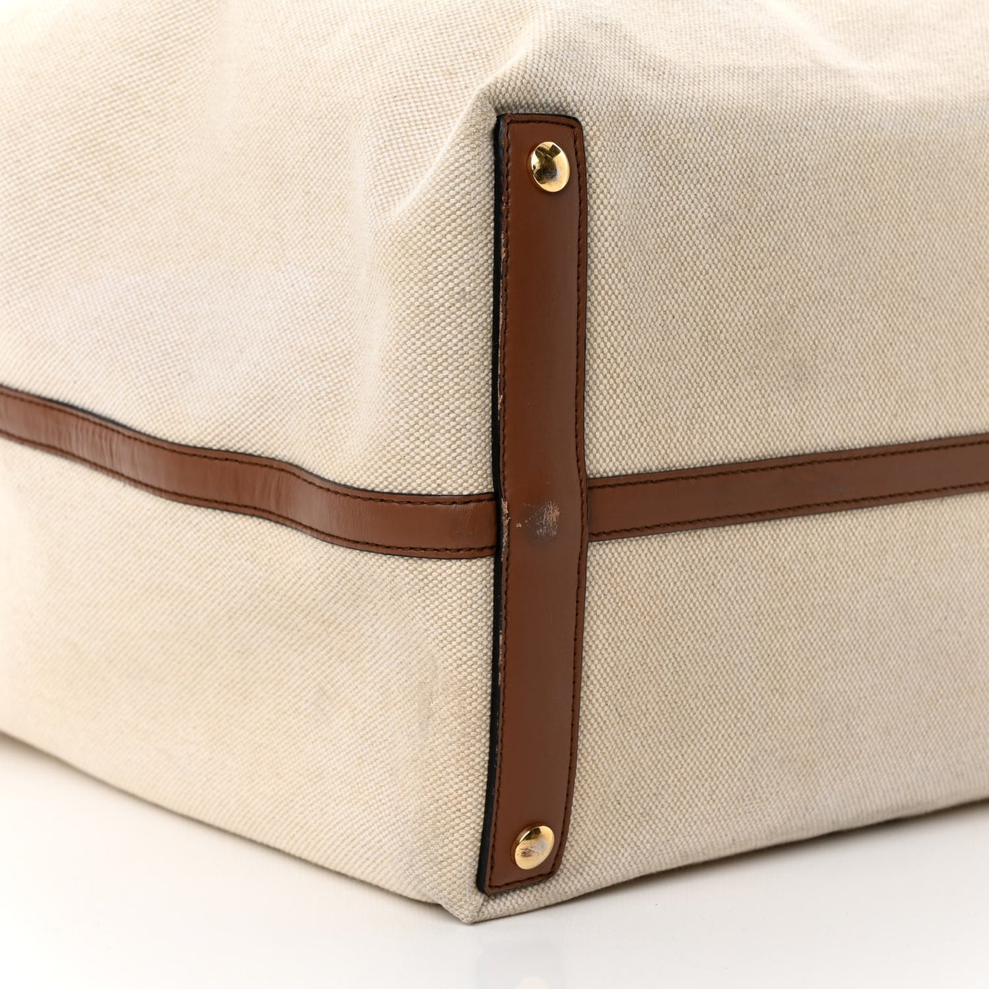 Cotton Canvas Calfskin Large Soft Belted Tote Bag Natural
