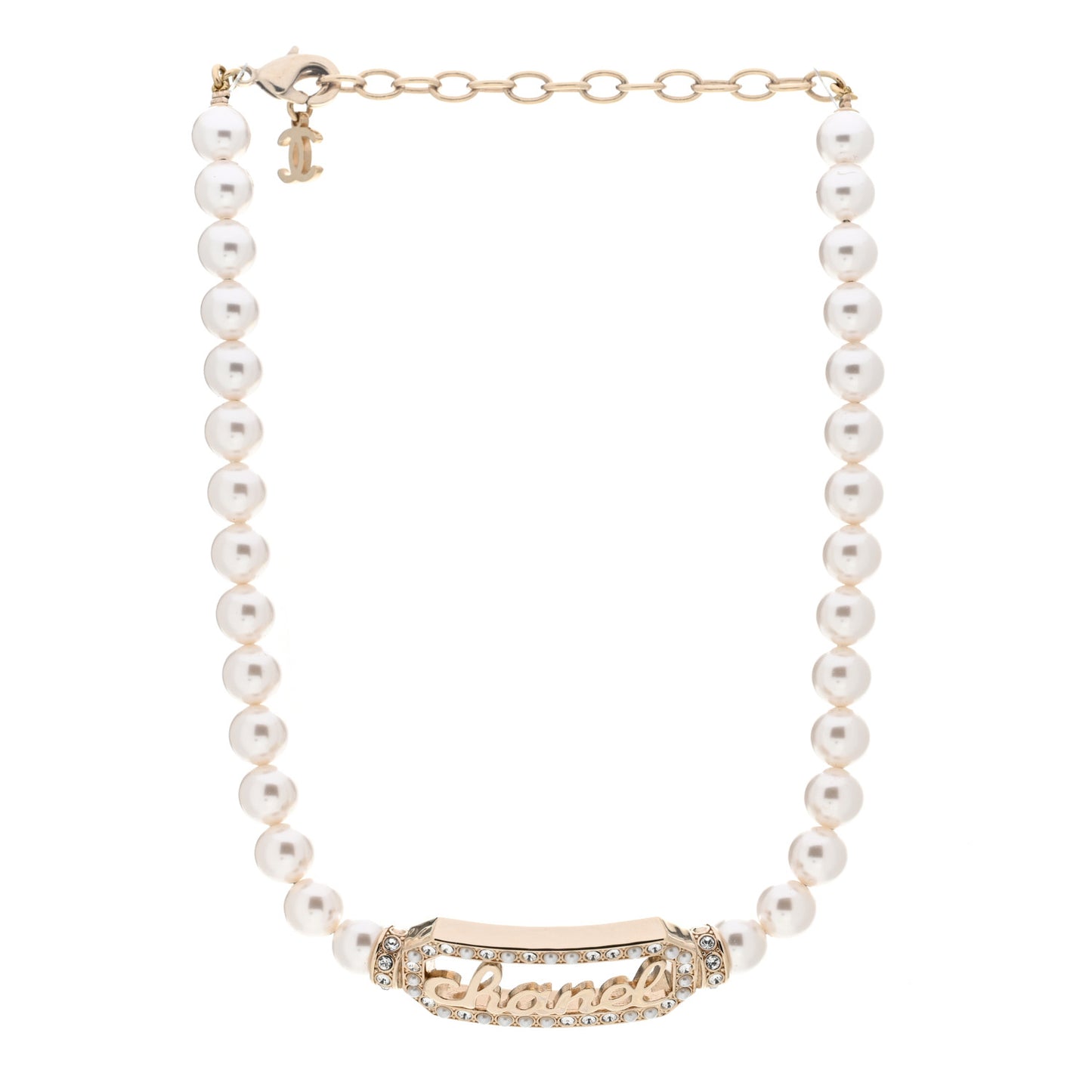 Pearl Crystal Logo Choker Gold Pearly White