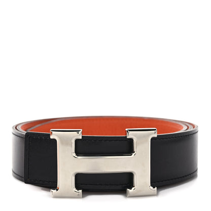 Hermes Box Togo 32mm H Belt 90 Black Orange 1 of 6