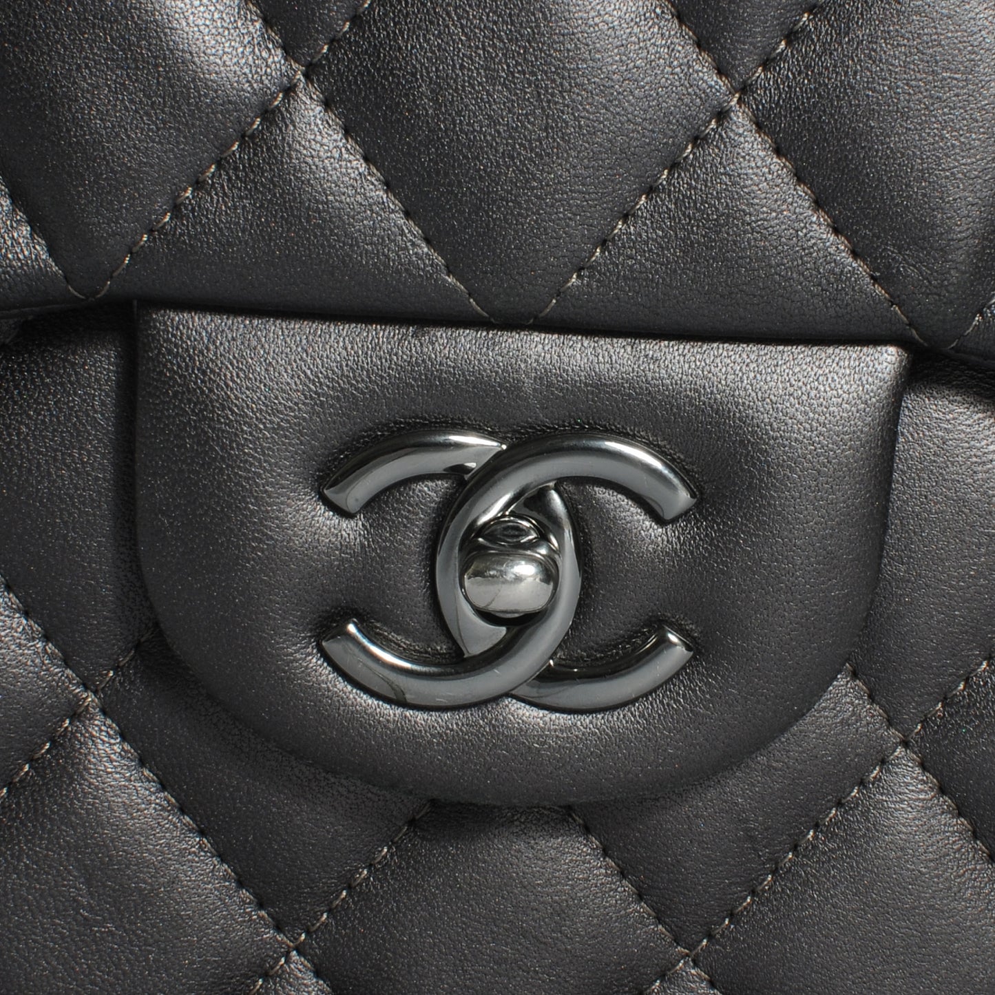 Lambskin Quilted Jumbo Single Flap Dark Metallic Grey