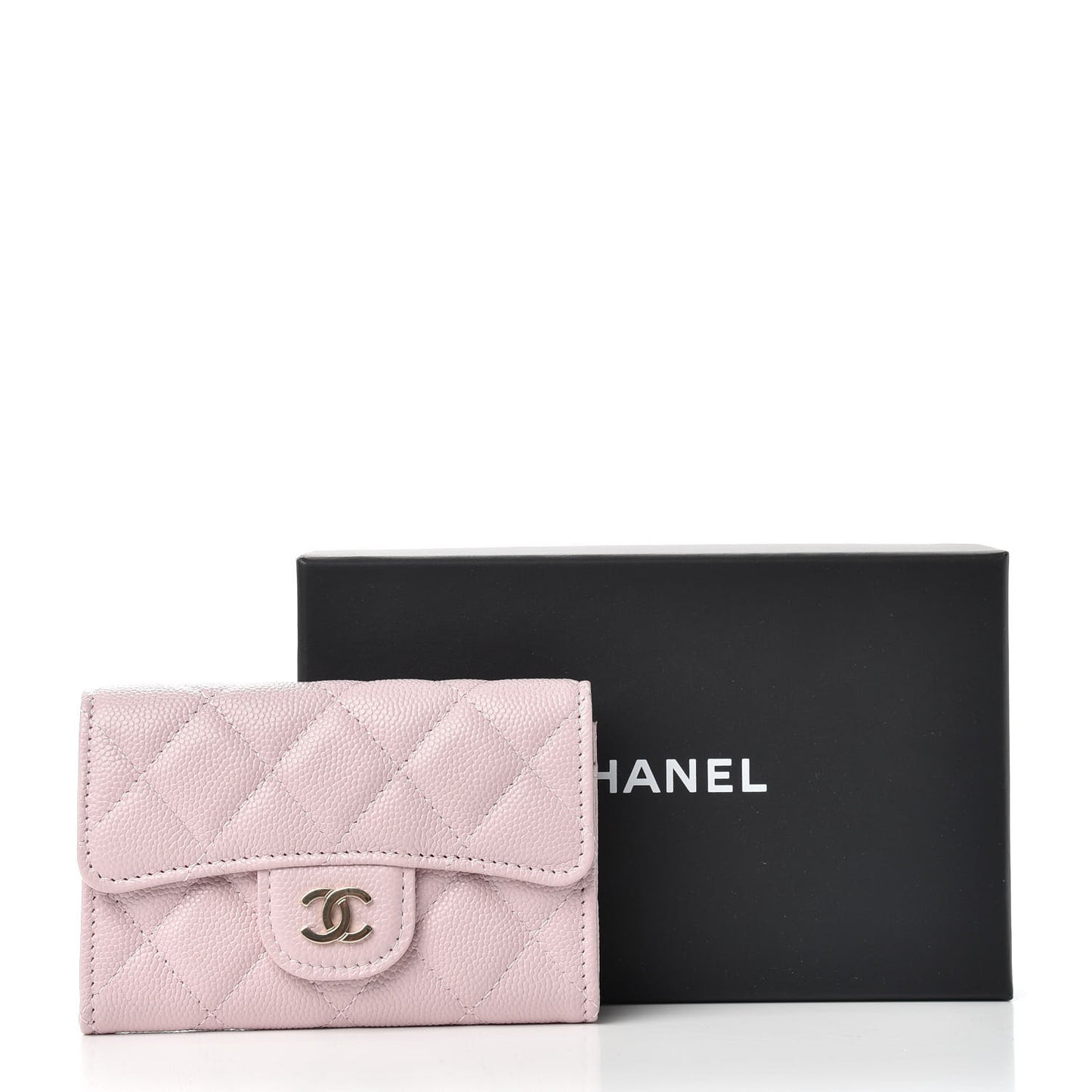 Caviar Quilted Flap Card Holder Wallet Light Pink