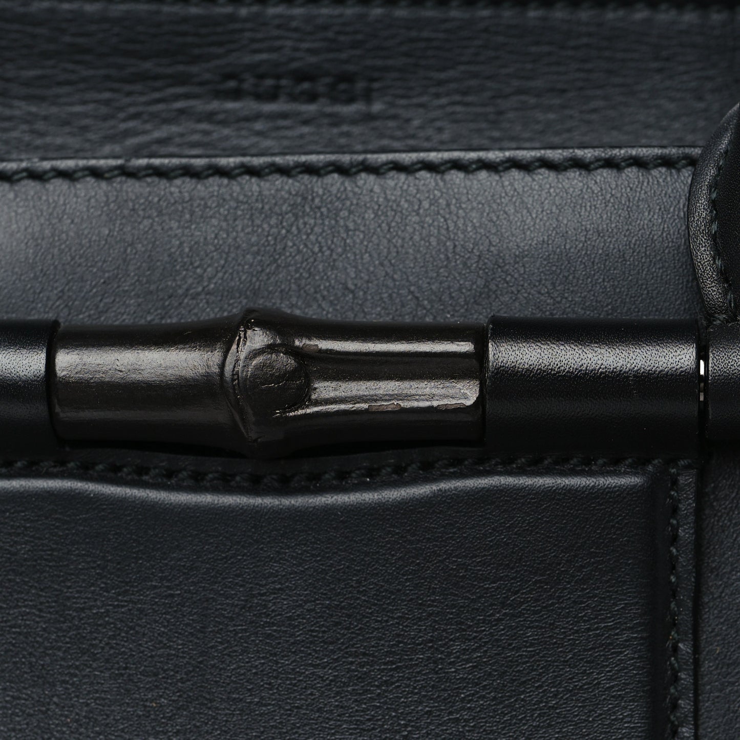 Calfskin Lady Bamboo Top Handle Bag Black