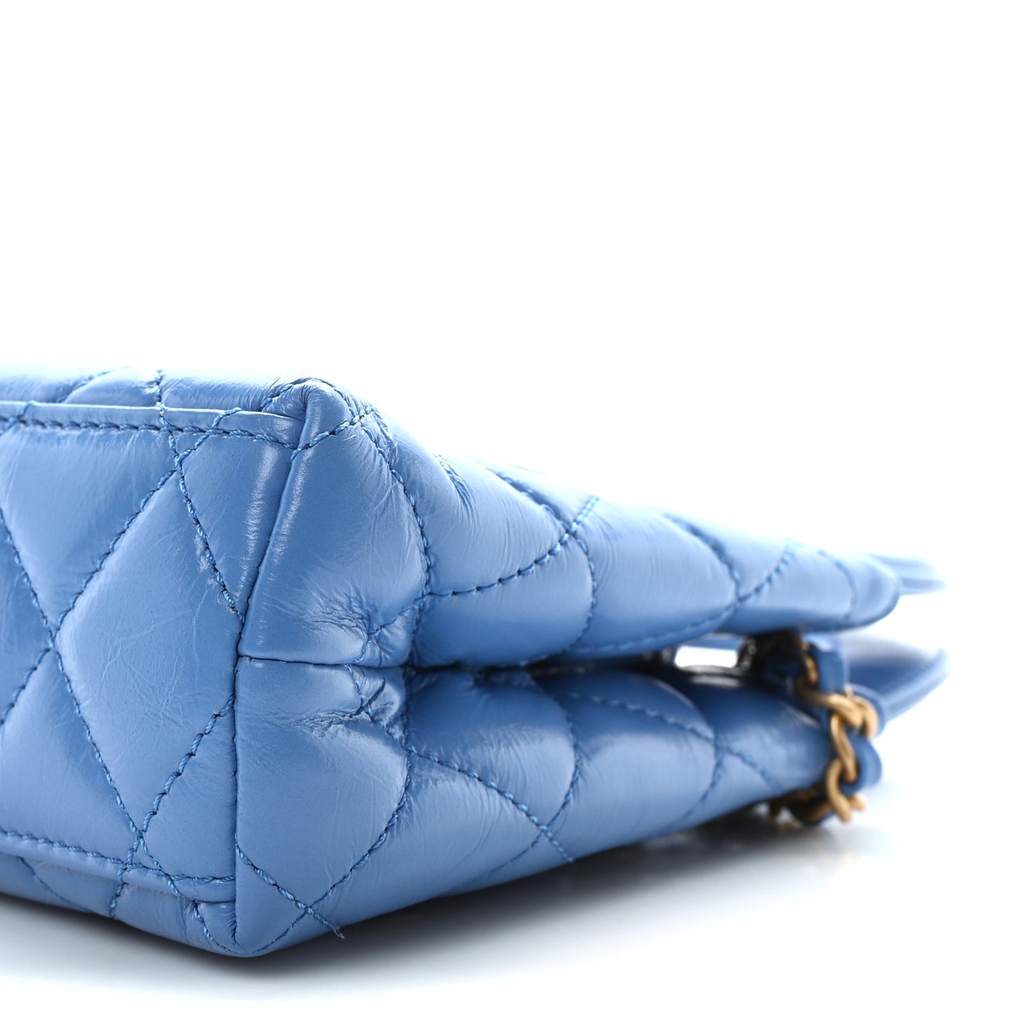 Shiny Aged Calfskin Quilted Nano Kelly Shopper Blue