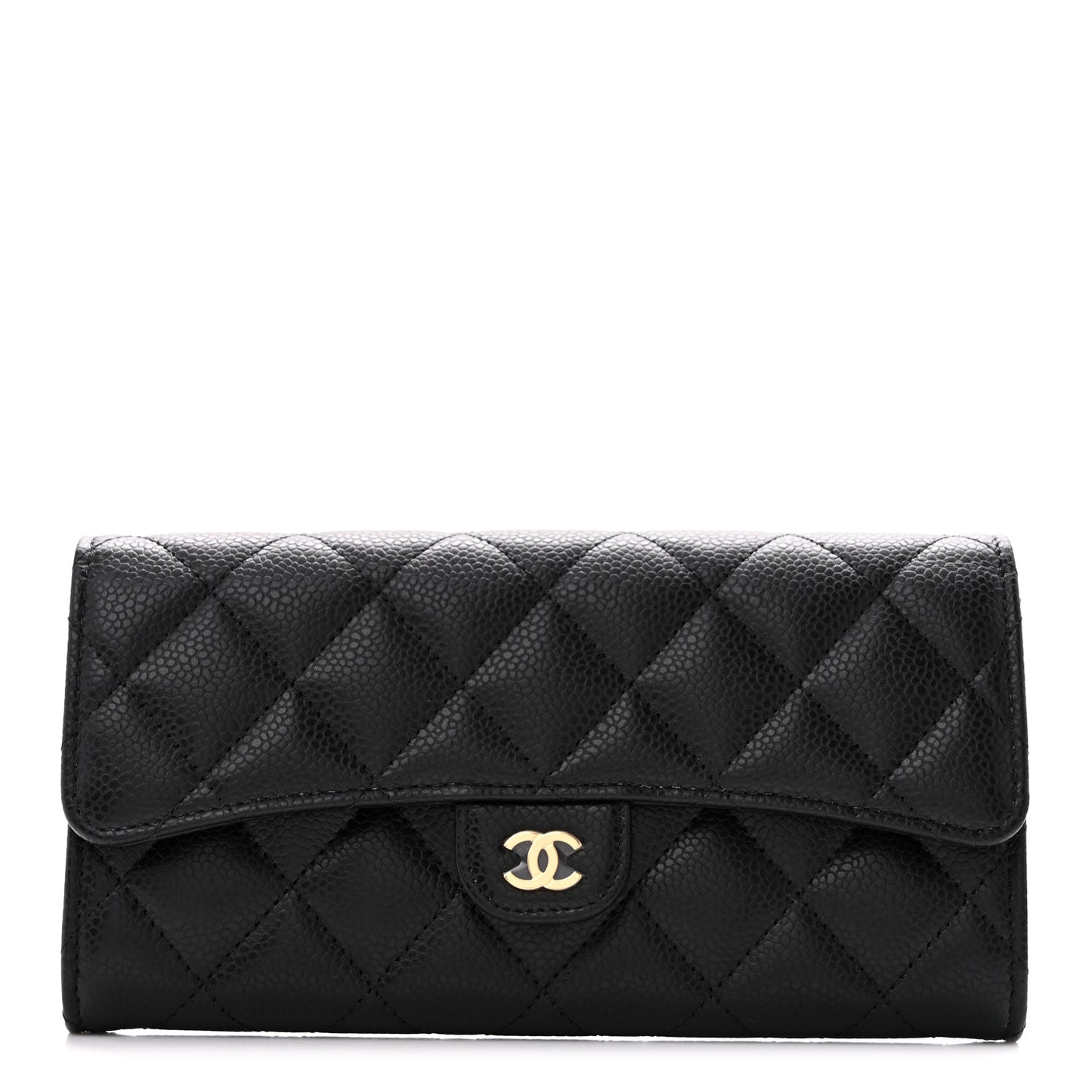Caviar Quilted Large Gusset Flap Wallet Black