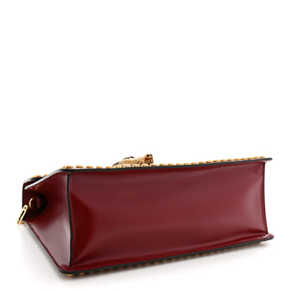 Gucci Glossy Calfskin Snakeskin Studded Fox Broche Bamboo Top Handle Bag Red 4 of 10