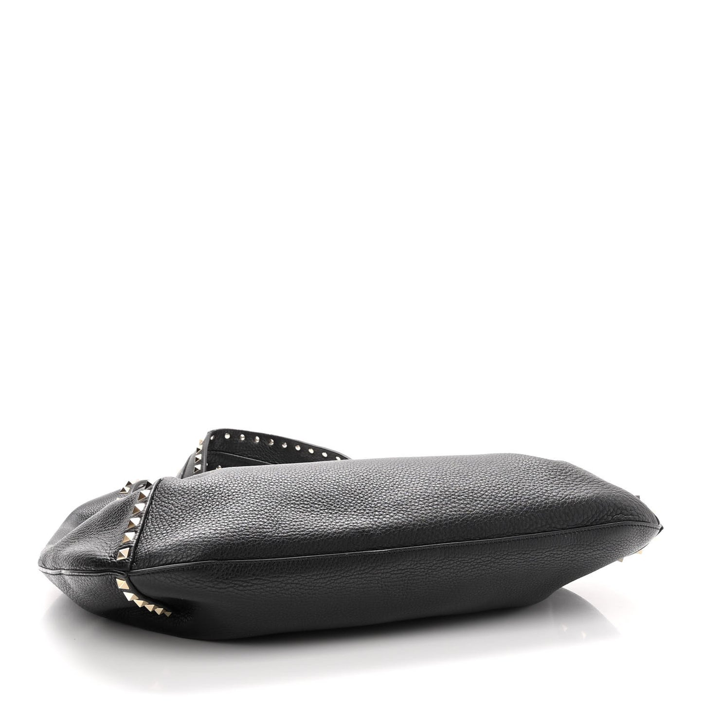 Grained Calfskin Large Rockstud Hobo Black