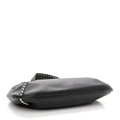 Valentino Garavani Grained Calfskin Large Rockstud Hobo Black 4 of 9