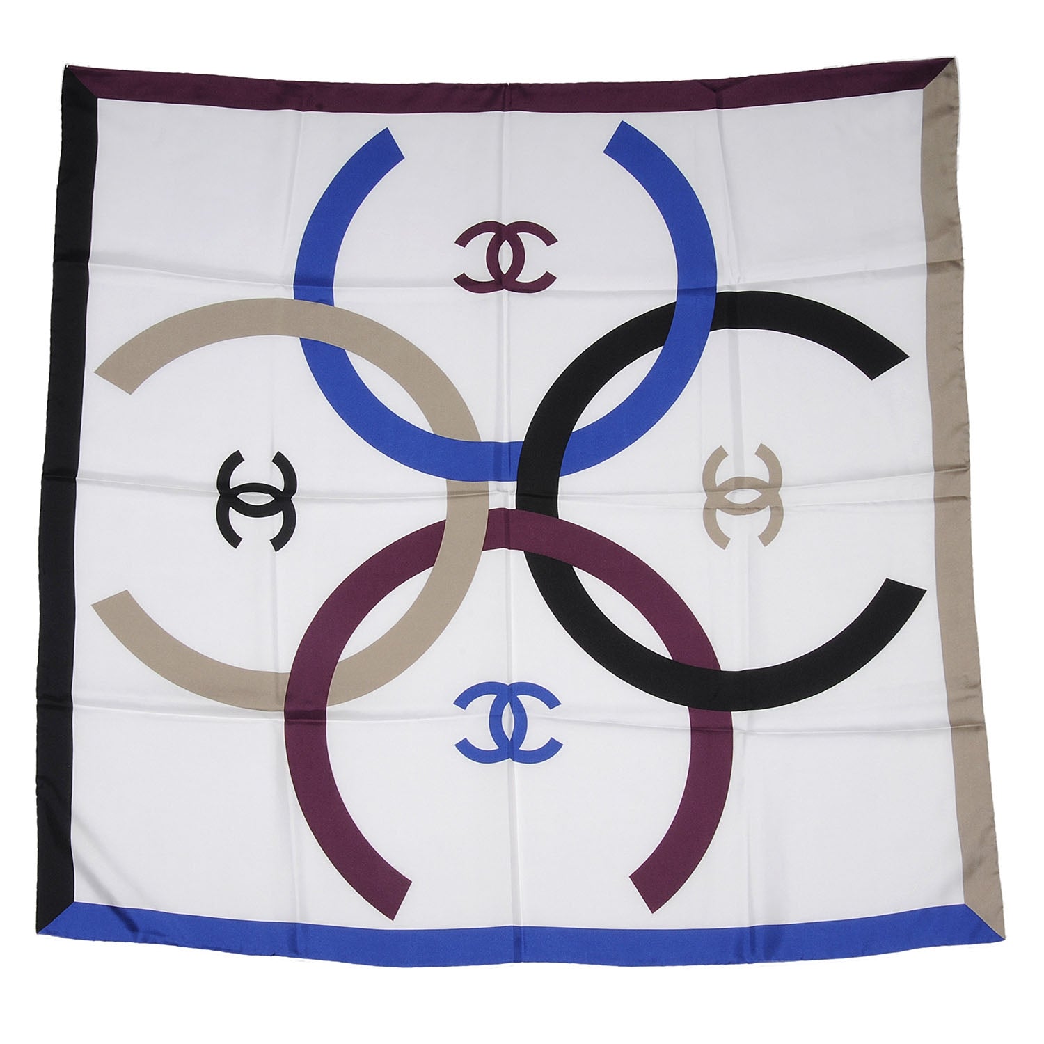 Chanel Silk CC Logo Square Scarf Multicolor White 2 of 4