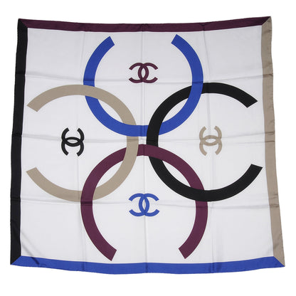 Chanel Silk CC Logo Square Scarf Multicolor White 2 of 4