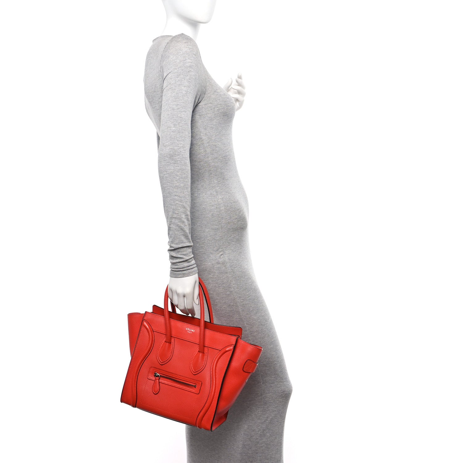 Celine Drummed Calfskin Micro Luggage Vermillion 2 of 17