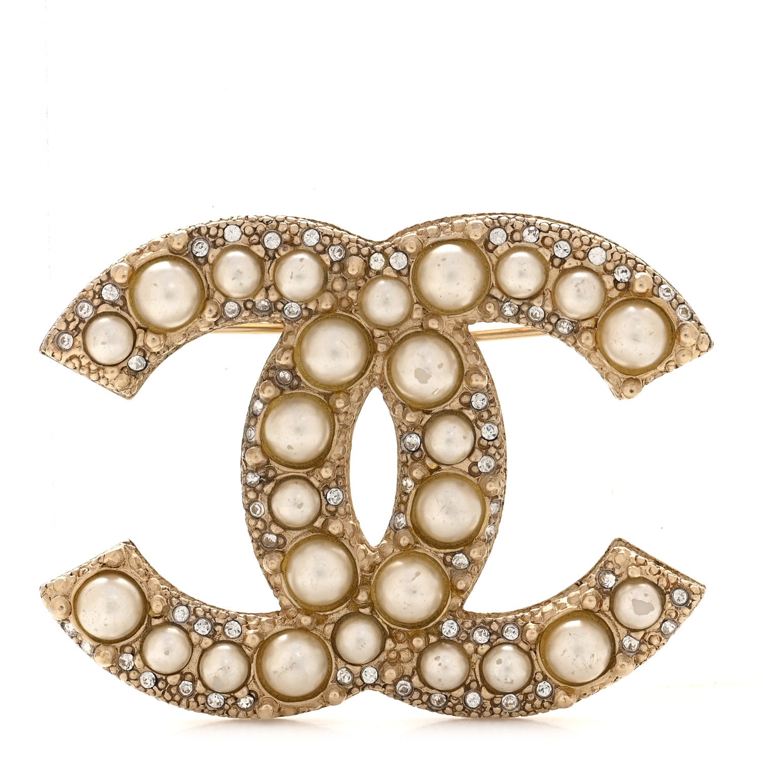 Chanel Metal Crystal Graduated Pearl CC Brooch Gold 1 of 6
