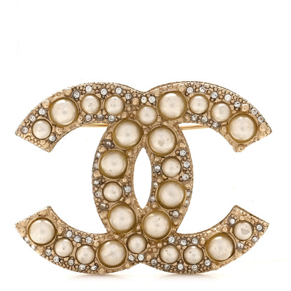 Chanel Metal Crystal Graduated Pearl CC Brooch Gold 1 of 6