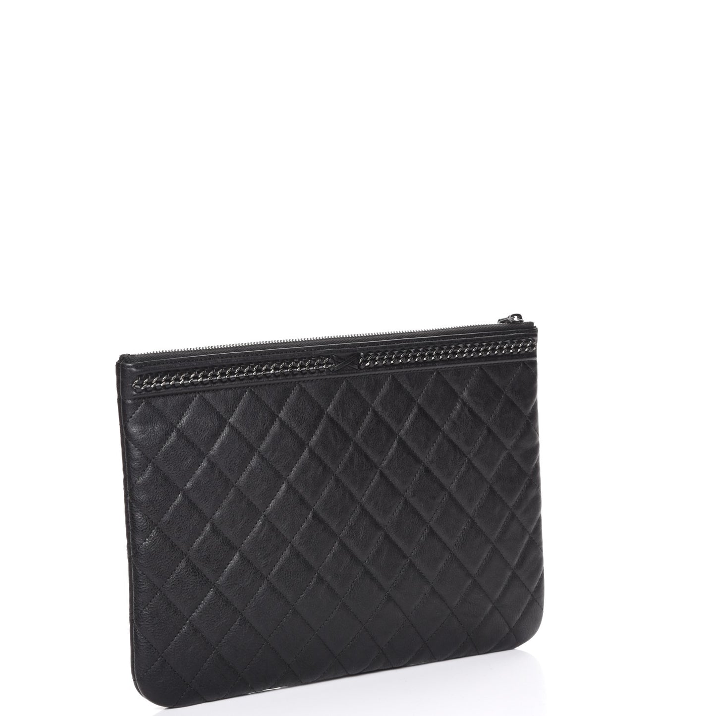 Calfskin Quilted Medium Boy Chain Around Cosmetic Case Black