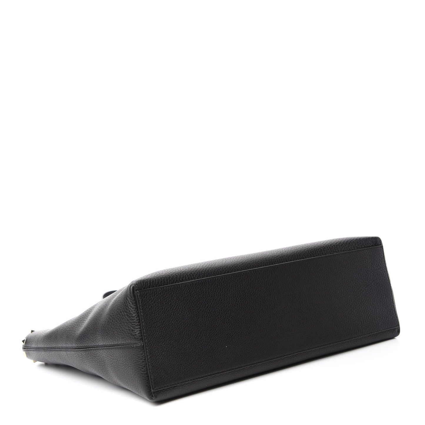 Grained Calfskin Rockstud Shoulder Tote Black