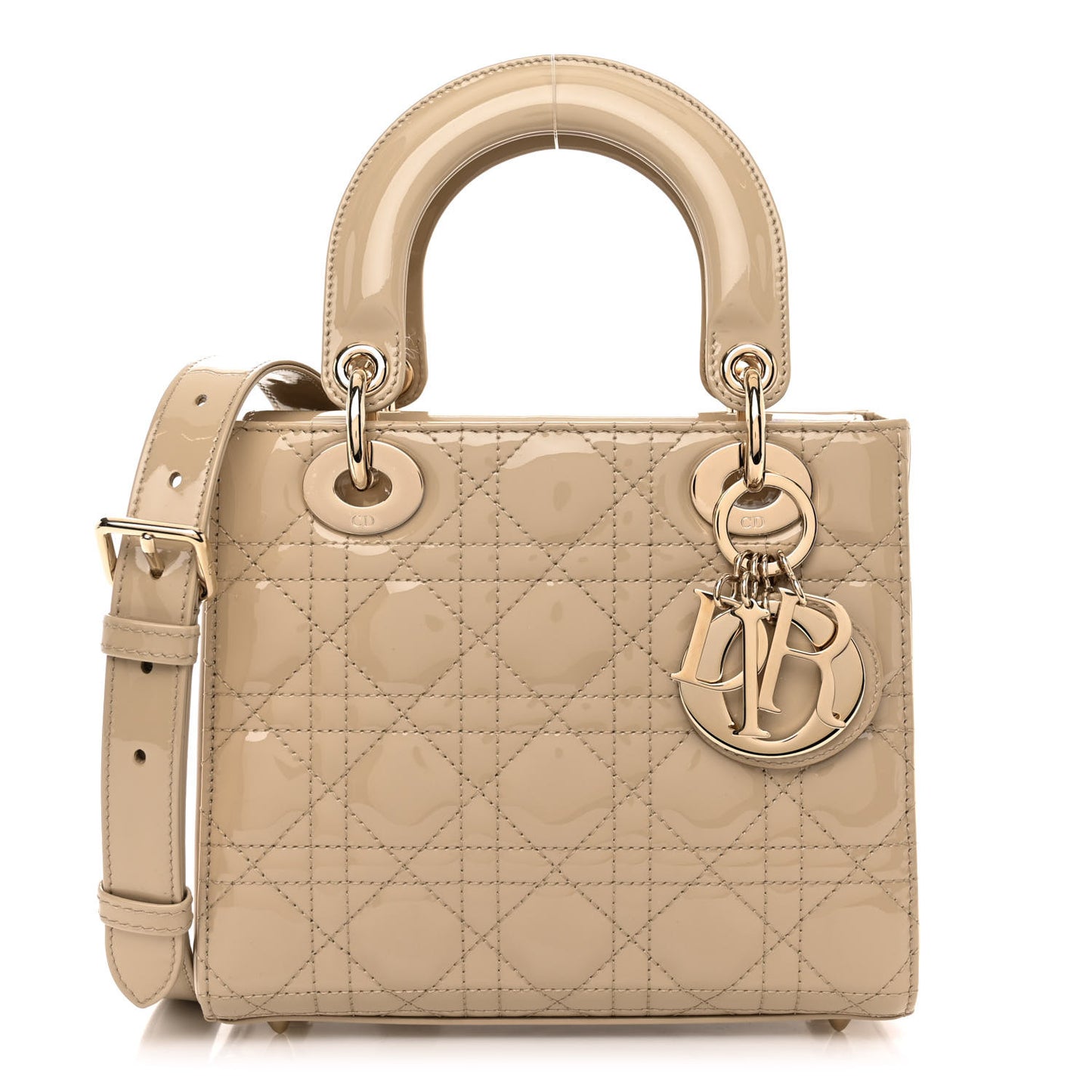 Patent Cannage Small Lady Dior Beige