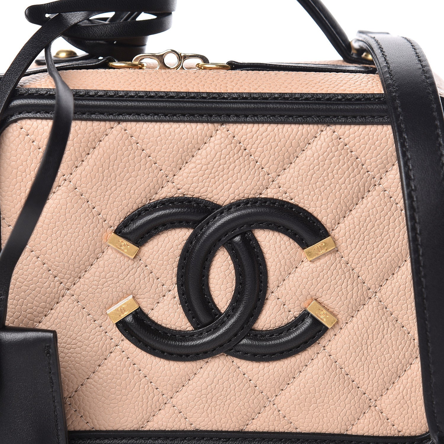 Chanel Caviar Quilted Small CC Filigree Vanity Case Beige Black 8 of 11