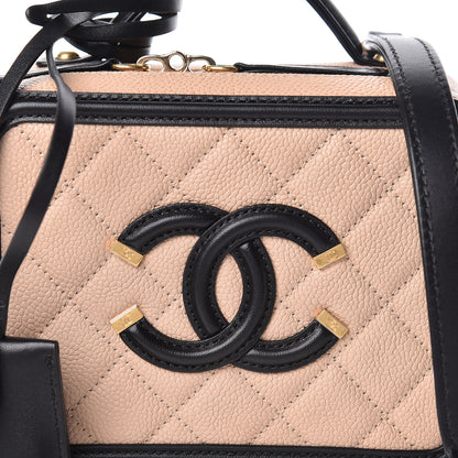 Chanel Caviar Quilted Small CC Filigree Vanity Case Beige Black 8 of 11