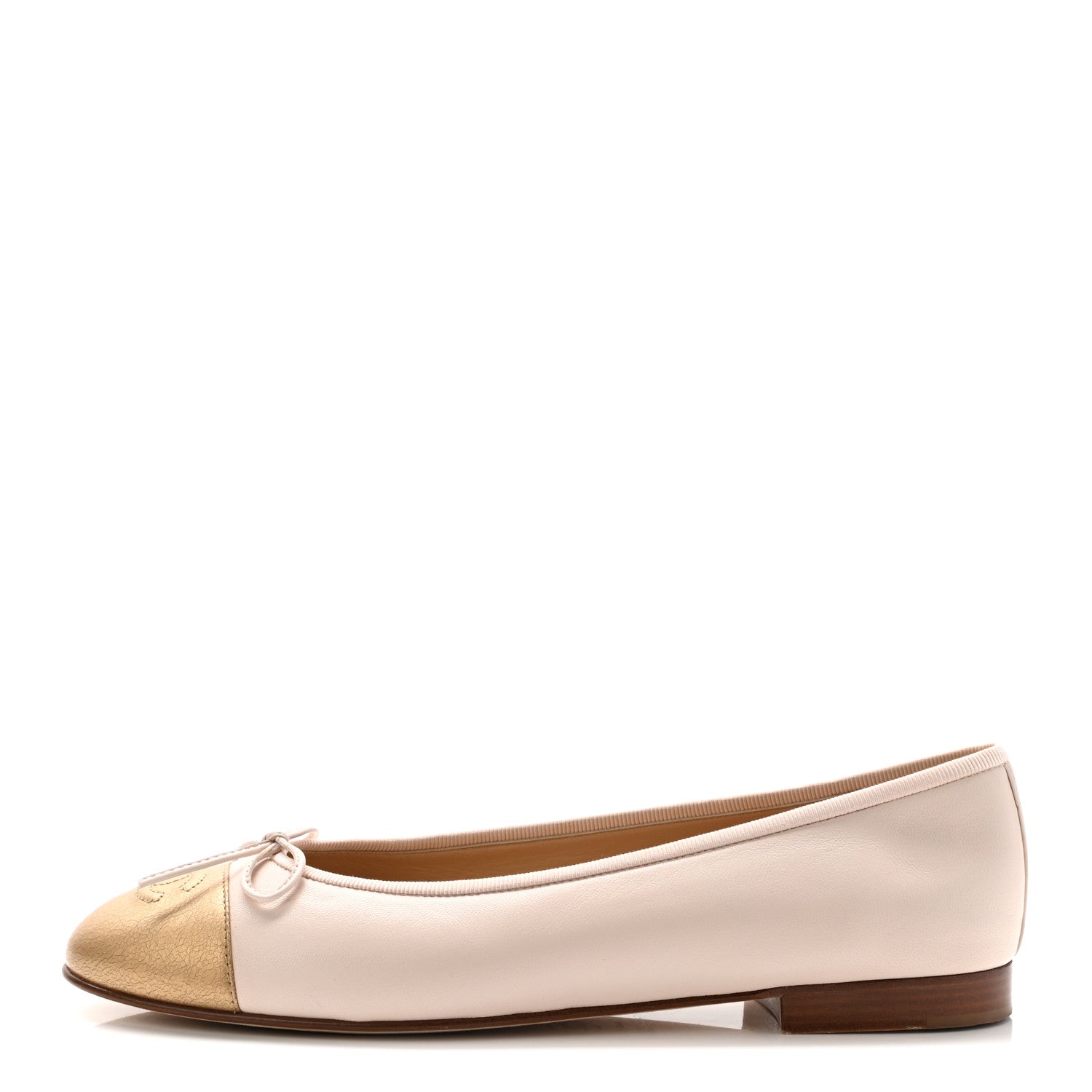 Chanel Lambskin Cap Toe Ballerina Flats 39.5 Beige Gold 1 of 10