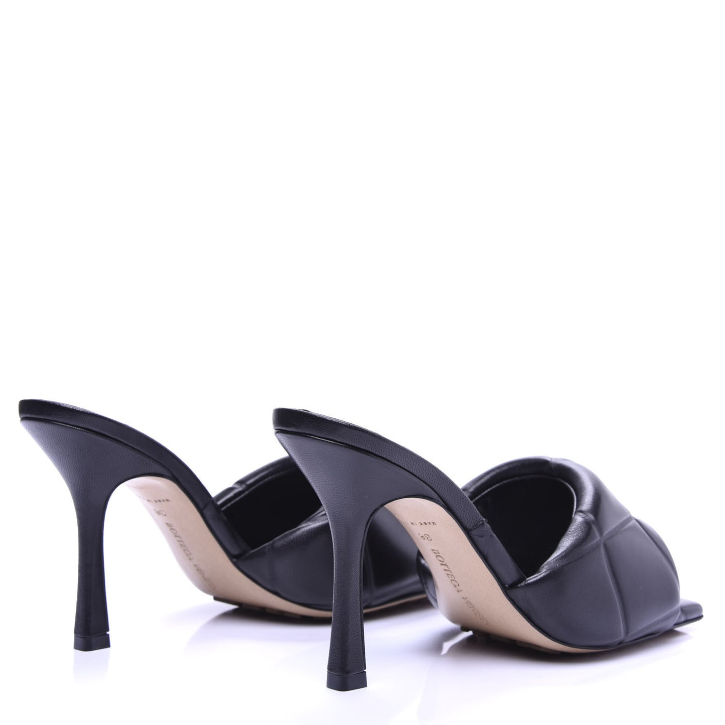 Nappa Quilted Rubber Lido Mule Sandals 38 Black