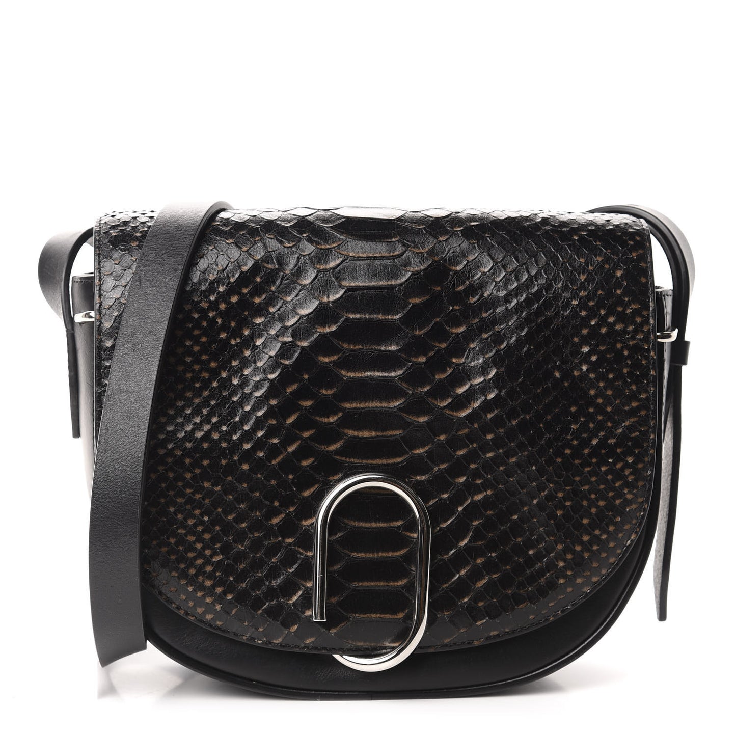3.1 Snake-Cut Calfskin Alix Saddle Crossbody Bag Black