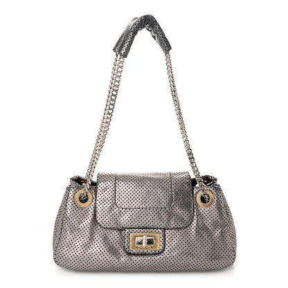 Chanel Metallic Crackled Calfskin Perforated Drill Shoulder Bag Silver 1 of 10