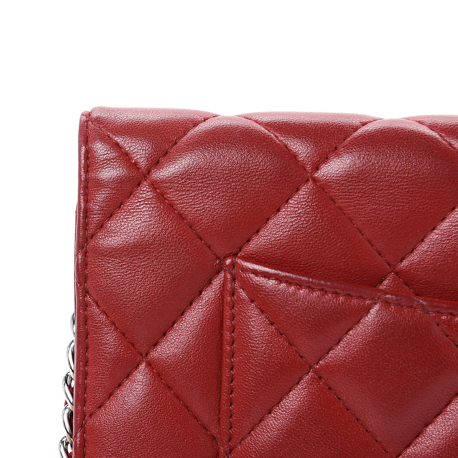 Chanel Lambskin Quilted Wallet On Chain WOC Red 11 of 15