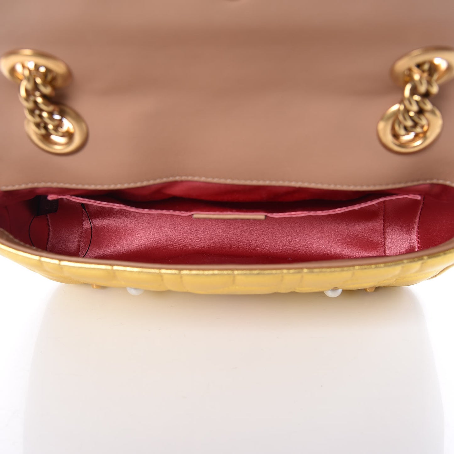 Metallic Calfskin Matelasse Studded Mini Pearly GG Marmont Shoulder Bag Gold