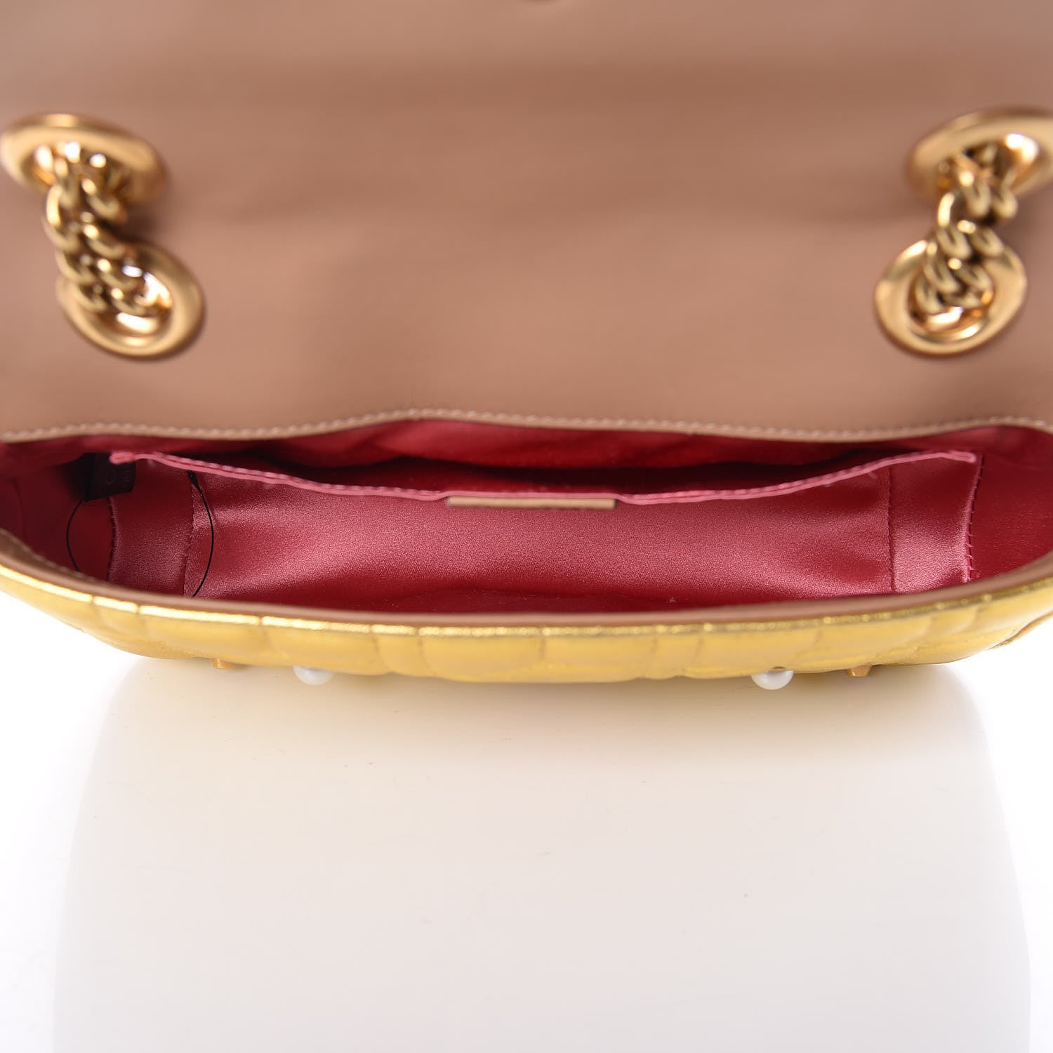 Gucci Metallic Calfskin Matelasse Studded Mini Pearly GG Marmont Shoulder Bag Gold 6 of 11