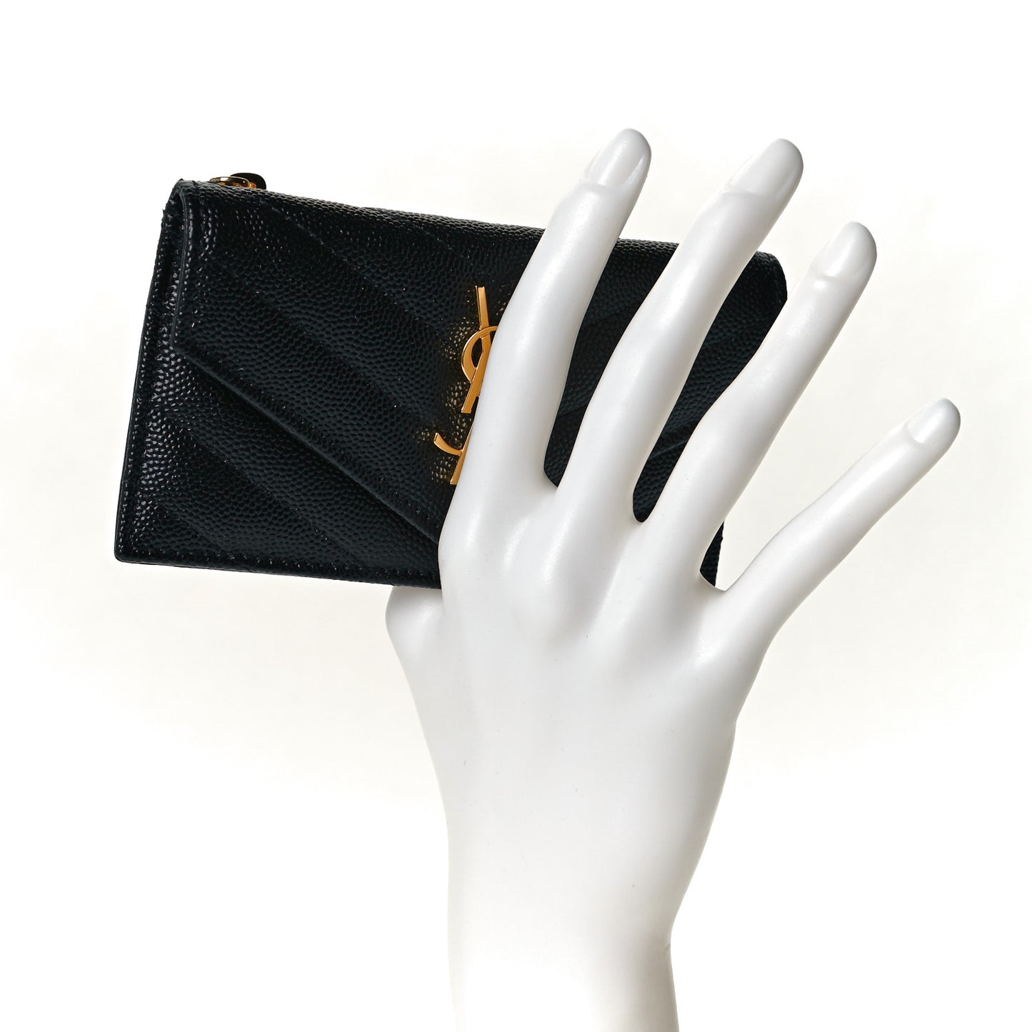 Grain De Poudre Matelasse Chevron Monogram Compact Wallet Black