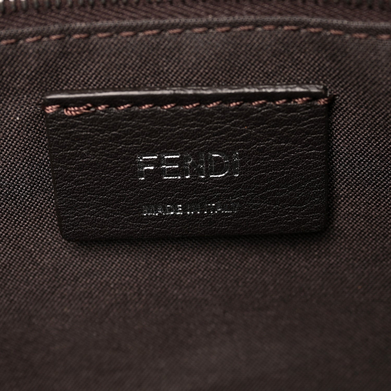 Fendi Glazed Fabric Vitello Century FF 1974 Stamp Patch Shopping Tote Mogano Panna Black 6 of 12