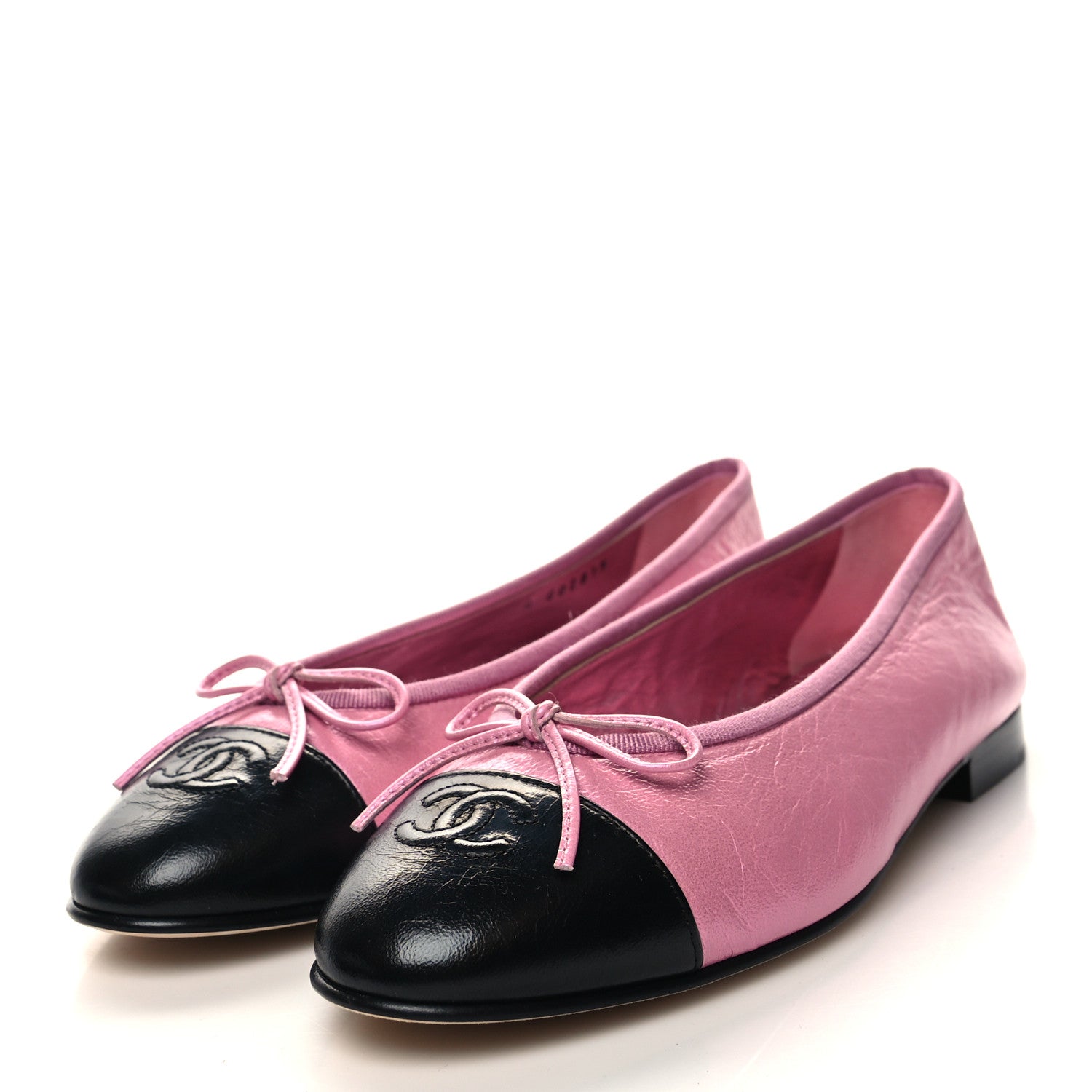 Chanel Laminated Crumpled Lambskin Cap Toe CC Ballerina Flats 39.5 Pink Black 3 of 10