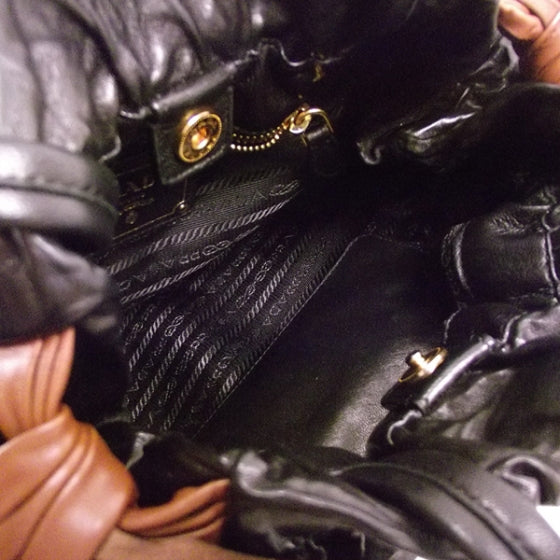 Prada Nappa Leather Gathered Bow Brown 7 of 10