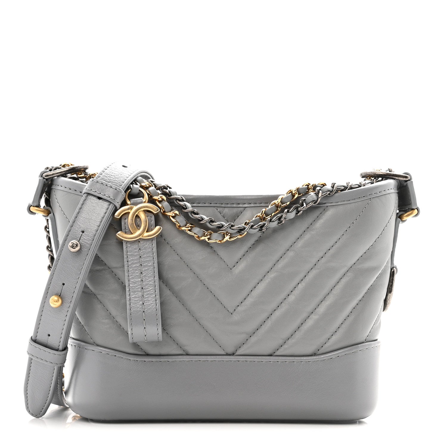 Chanel Aged Calfskin Chevron Quilted Small Gabrielle Hobo Grey 1 of 14