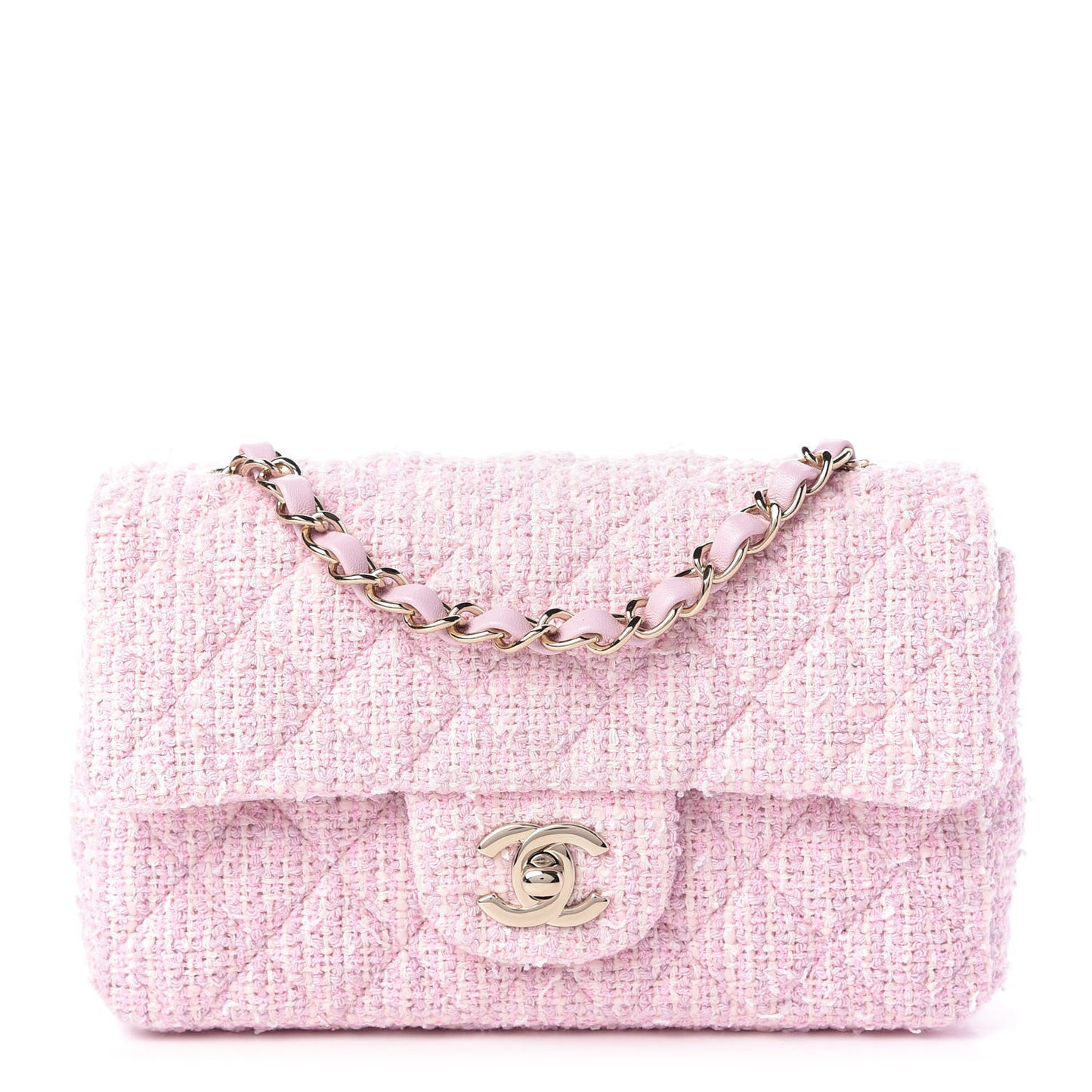 Tweed Quilted Mini Rectangular Flap Pink