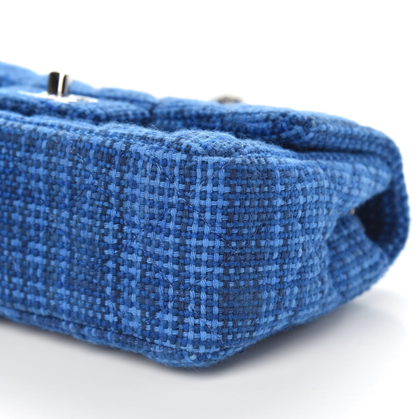 Tweed Quilted Mini Rectangular Flap Navy Blue