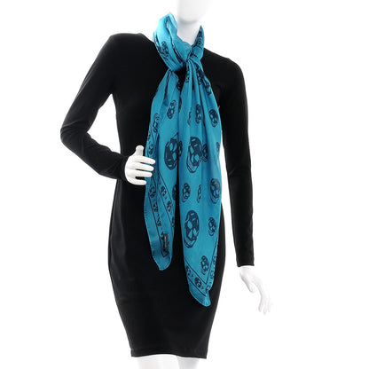 Alexander McQueen Silk Chiffon Skull Scarf Petroleum Blue 2 of 6