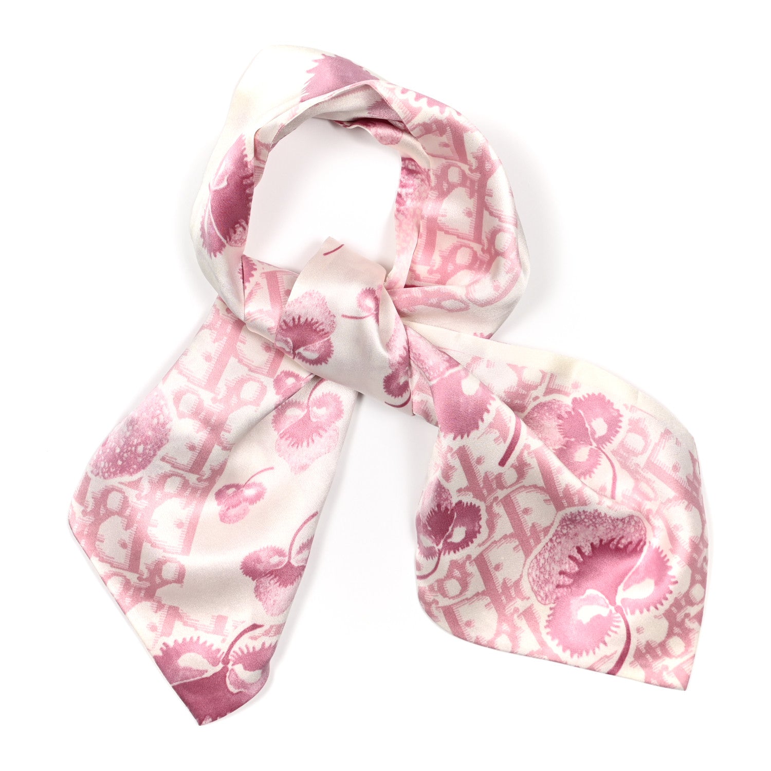 Christian Dior Silk Monogram Scarf Pink White 1 of 4