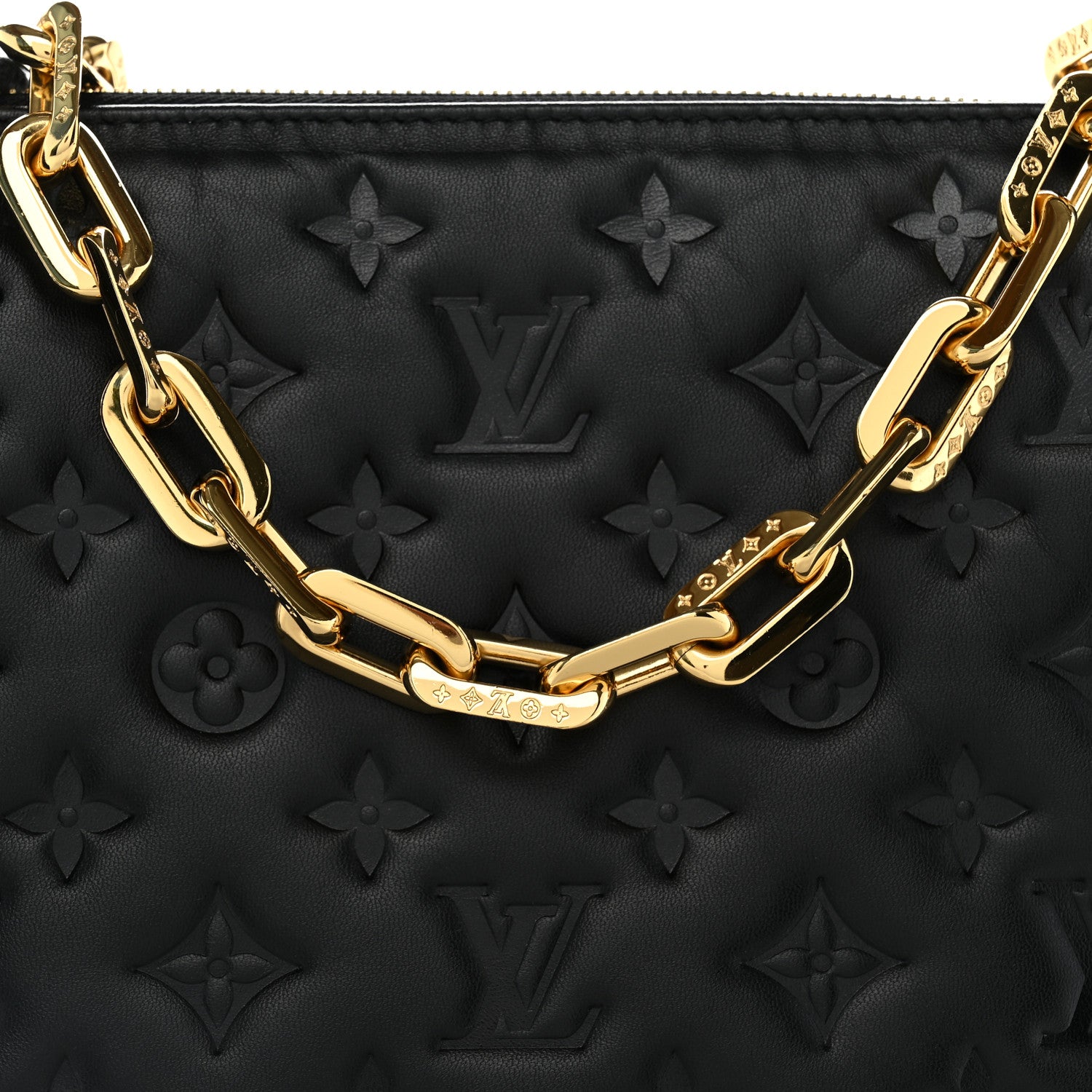 Louis Vuitton Lambskin Embossed Monogram Coussin PM Black 7 of 9