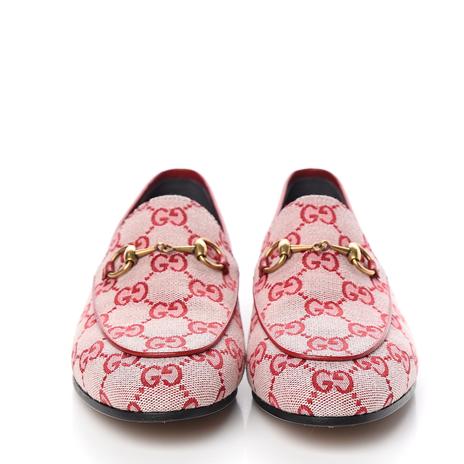 Gucci Canvas GG Monogram Horsebit Womens Jordaan Loafers 36.5 Gardenia Hibiscus Red 2 of 8