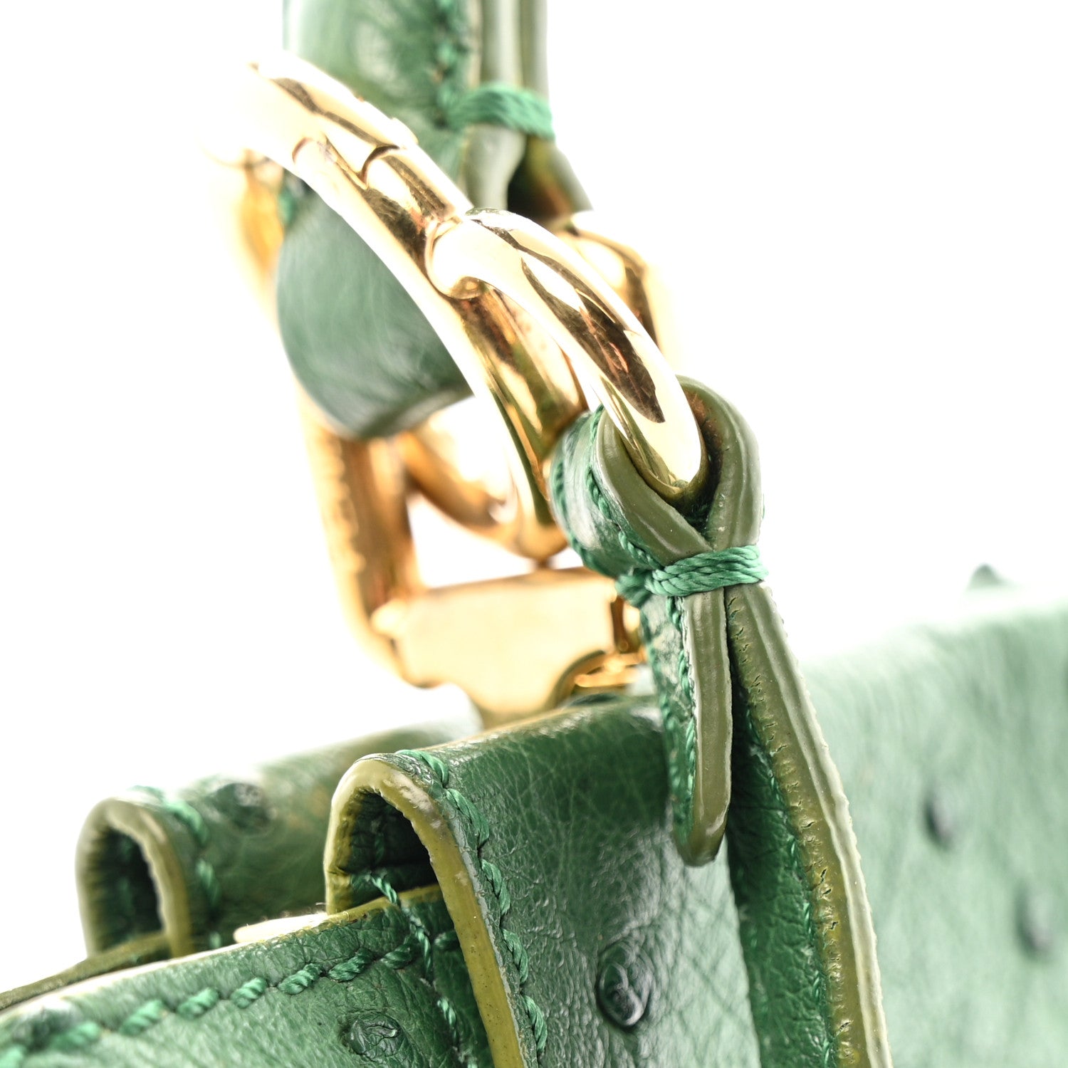 Fendi Ostrich Shiny Nappa Mini Peekaboo I SEE U Satchel Green