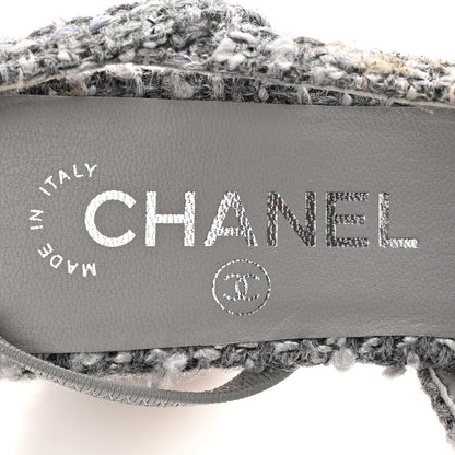 Chanel Tweed Patent Cap Toe CC Slingback Pumps 36.5 Gray 7 of 16