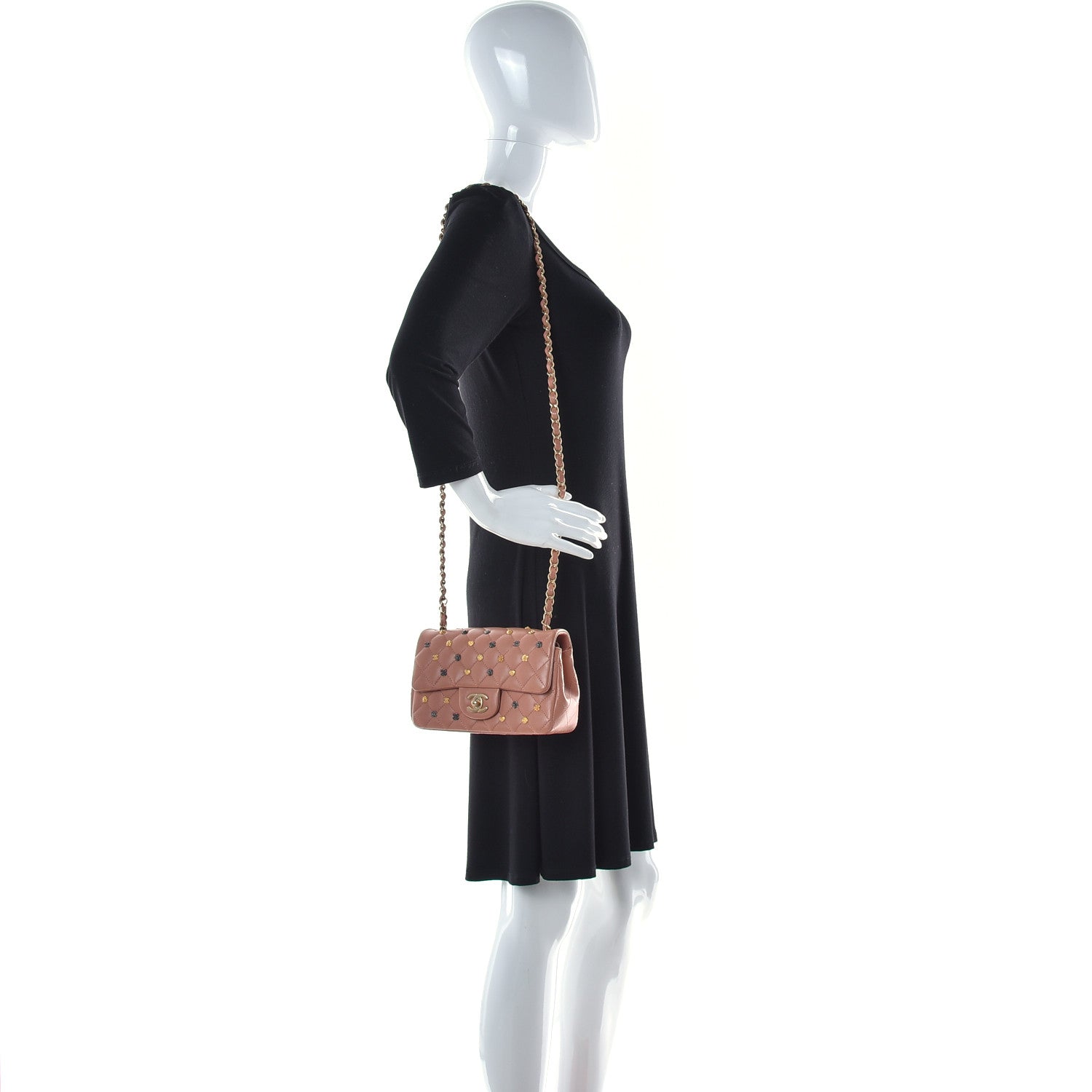 Chanel Lambskin Quilted Studded Mini Rectangular Flap Beige 2 of 10