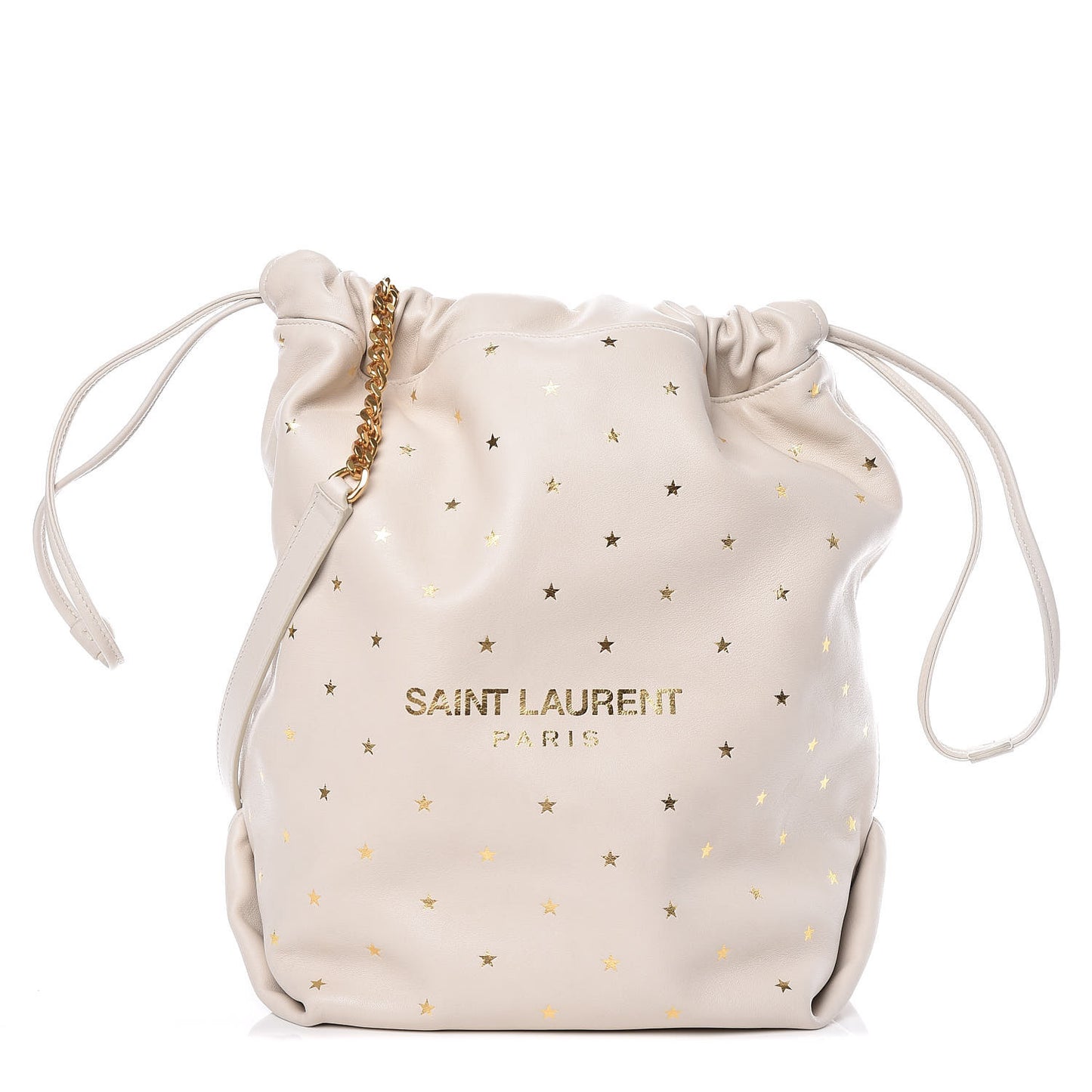 Lambskin Star Printed Teddy Drawstring Bag White